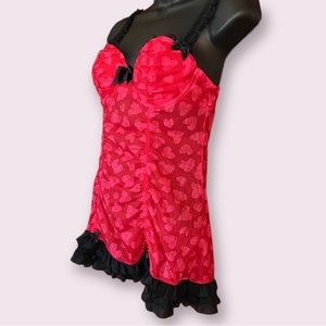 LS RED/BLK Hearts Chemise, M. *P1062